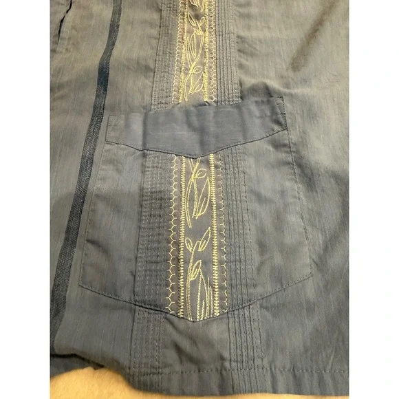 Haband Guayabera Shirt Mens Blue Zip Front Embroidered Short Sleeve XL 4XL - Picture 4 of 6